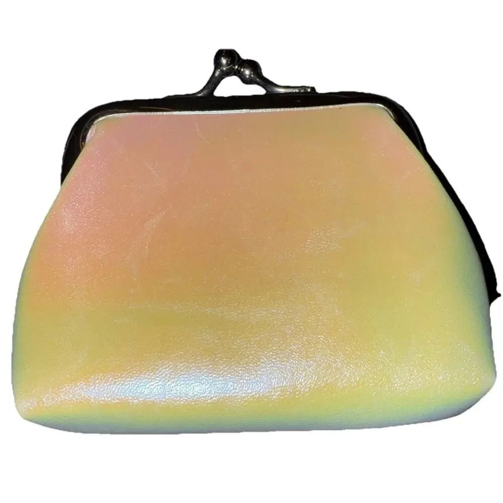 NWT White Iridescent Kiss Lock Coin Purse With Silvertone Frame